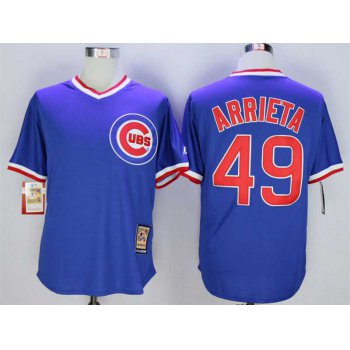 Men's Chicago Cubs #49 Jake Arrieta Blue Throwback Jersey