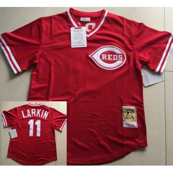 Men's Cincinnati Reds #11 Barry Larkin Mesh BP Red Throwback Jersey