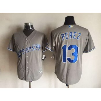 Men's Kansas City Royals #13 Salvador Perez Gray Road 2015 MLB Cool Base Jersey