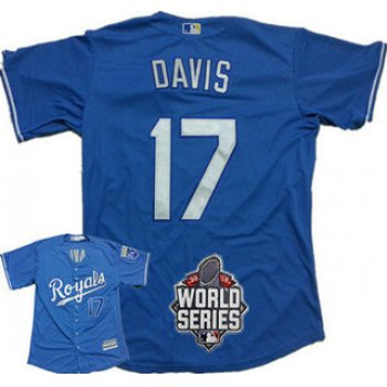 Men's Kansas City Royals #17 Wade Davis Light Blue Alternate Baseball Jersey With 2015 World Series Patch