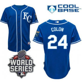 Men's Kansas City Royals #24 Christian Colon KC Blue Alternate Baseball Jersey With 2015 World Series Patch