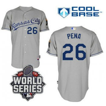 Men's Kansas City Royals #26 Francisco Pena Gray Away Baseball Jersey With 2015 World Series Patch