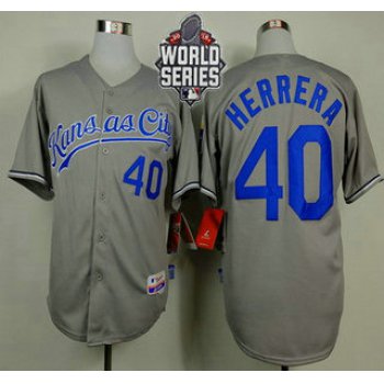 Men's Kansas City Royals #40 Kelvin Herrera Gray Away Baseball Jersey With 2015 World Series Patch