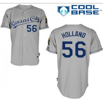 Men's Kansas City Royals #56 Greg Holland Gray Away Baseball Jersey With 2015 World Series Patch