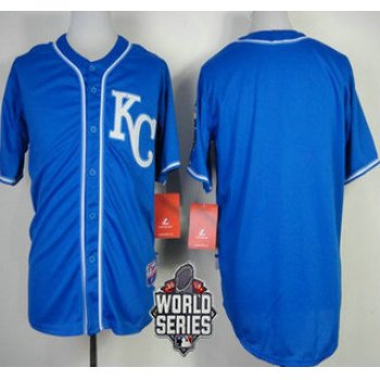 Men's Kansas City Royals Blank KC Blue Alternate Baseball Jersey With 2015 World Series Patch