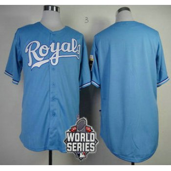 Men's Kansas City Royals Blank Light Blue Alternate Baseball Jersey With 2015 World Series Patch