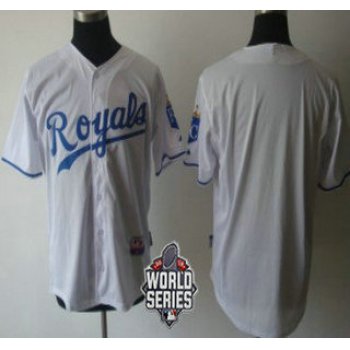 Men's Kansas City Royals Blank White Home Baseball Jersey With 2015 World Series Patch