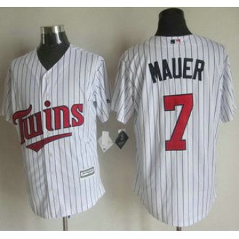 Men's Minnesota Twins #7 Joe Mauer White Pinstirpe 2015 MLB Cool Base Jersey