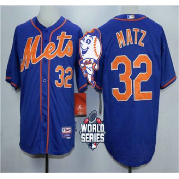 Men's New York Mets #32 Steven Matz Royal Blue Orange Cool Base Jersey with 2015 World Series Participant Patch