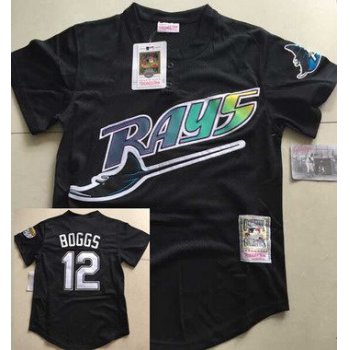 Men's Tampa Bay Rays #12 Wade Boggs Mesh BP Black Throwback Jersey