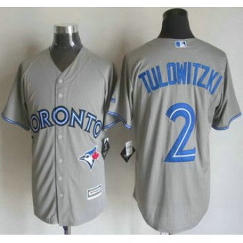 Men's Toronto Blue Jays #2 Troy Tulowitzki Away Gray 2015 MLB Cool Base Jersey