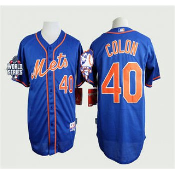 New York Mets #40 Bartolo Colon Royal Blue Orange Cool Base Jersey with World Series Participant Patch