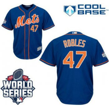 New York Mets #47 Hansel Robles Blue Orange Authentic Cool Base Jersey with 2015 World Series Participant Patch