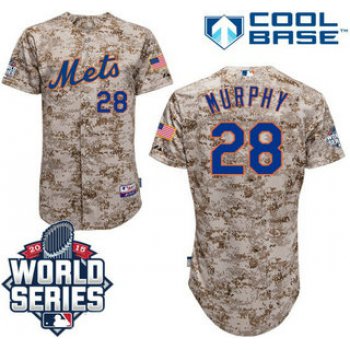 New York Mets Authentic #28 Daniel Murphy Camo 2015 World Series Patch Jersey