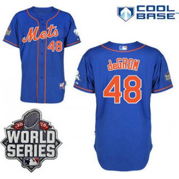 New York Mets Authentic #48 Jacob deGrom Alternate Home Blue Orange Jersey with 2015 World Series Patch