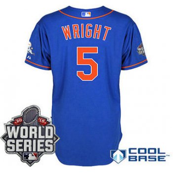 New York Mets Authentic #5 David Wright Alternate Home Blue Orange Jersey with 2015 World Series Patch