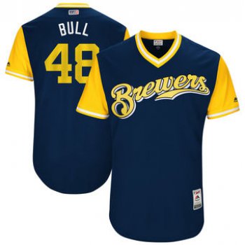 Men's Milwaukee Brewers Jared Hughes Bull Majestic Navy 2017 Players Weekend Authentic Jersey