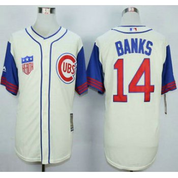 Men's Chicago Cubs #14 Ernie Banks Cream With Blue 1942 Turn Back The Clock Jersey