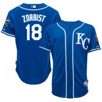 Men's Kansas City Royals #18 Ben Zobrist Alternate Blue KC MLB Cool Base Jersey