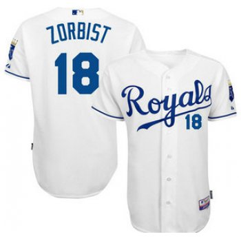 Men's Kansas City Royals #18 Ben Zobrist Home White KC MLB Cool Base Jersey