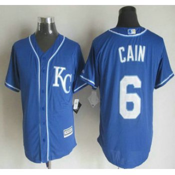 Men's Kansas City Royals #6 Lorenzo Cain Alternate Blue KC 2015 MLB Cool Base Jersey