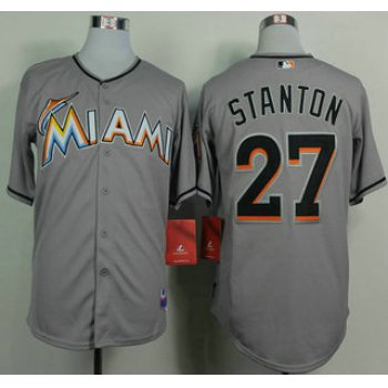 Men's Miami Marlins #27 Mike Stanton Grey Jersey