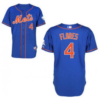 Men's New York Mets #4 Wilmer Flores Alternate Blue With Orange MLB Cool Base Jersey With 2015 Mr. Met Patch