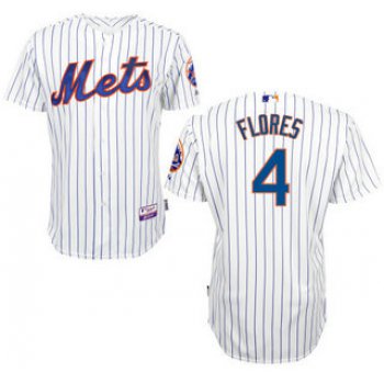 Men's New York Mets #4 Wilmer Flores Home White Pinstripe MLB Cool Base Jersey