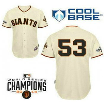 Men's San Francisco Giants #53 Chris Heston Home Cream Stitched MLB Cool Base Jersey With 2014 World Series Champions Patch