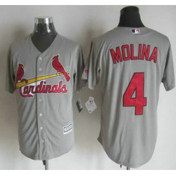 Men's St. Louis Cardinals #4 Yadier Molina Away Gray 2015 MLB Cool Base Jersey