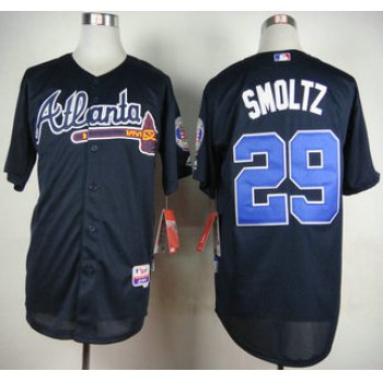 Atlanta Braves #29 John Smoltz Alternate Navy Blue MLB Cool Base Jersey With Hall Of Fame Patch