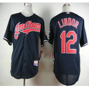 Cleveland Indians #12 Francisco Lindor Alternate Navy Blue MLB Cool Base Jersey