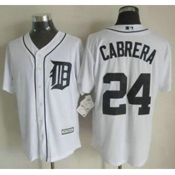 Detroit Tigers #24 Miguel Cabrera 2015 White With Navy Jersey