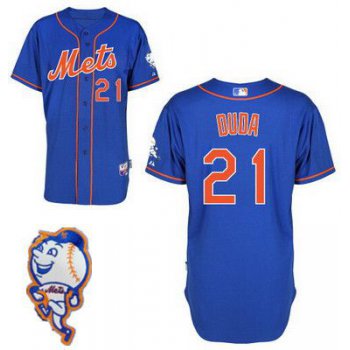 Men's New York Mets #21 Lucas Duda Blue Jersey With 2015 Mr. Met Patch