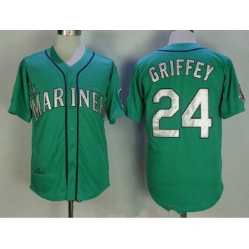 Men's Seattle Mariners #24 Ken Griffey Jr. Teal Green 1995 Throwback Cooperstown Collection Stitched MLB Mitchell & Ness Jersey