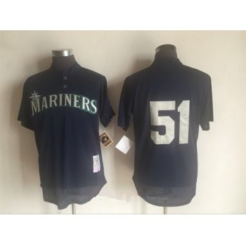 Men's Seattle Mariners #51 Randy Johnson Navy Blue Mesh Batting Practice Throwback Mitchell & Ness Baseball Jersey