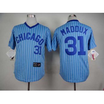 Men's Chicago Cubs #31 Greg Maddux 1988 Light Blue Majestic Jersey