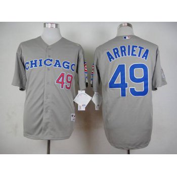 Men's Chicago Cubs #49 Jake Arrieta 1990 Turn Back The Clock Gray Jersey W1990 All-Star Patch