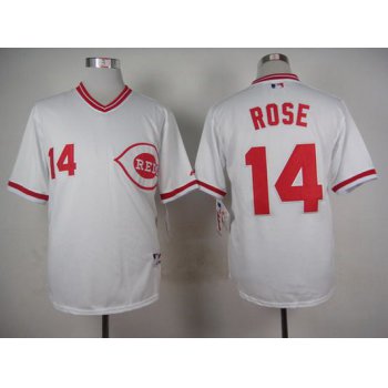 Men's Cincinnati Reds #14 Pete Rose 1990 White Pullover Jersey