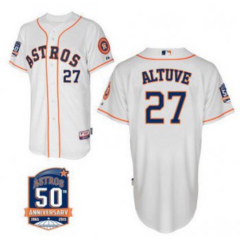 Men's Houston Astros #27 Jose Altuve White Jersey With 50th Anniversary Patch