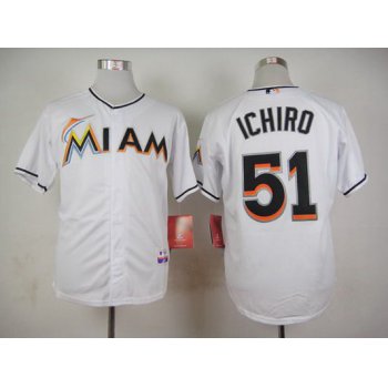 Men's Miami Marlins #51 Ichiro Suzuki White Jersey