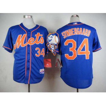 Men's New York Mets #34 Noah Syndergaard Blue Jersey W2015 Mr. Met Patch