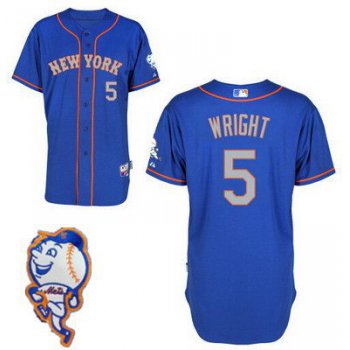 Men's New York Mets #5 David Wright Blue With Gray Jersey W/2015 Mr. Met Patch