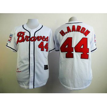 Men's Atlanta Braves #44 Hank Aaron 1963 Hall of Fame White Throwback Jersey