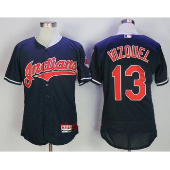 Men's Cleveland Indians #13 Omar Vizquel Retired Navy Blue Stitched MLB Majestic Flex Base Jersey