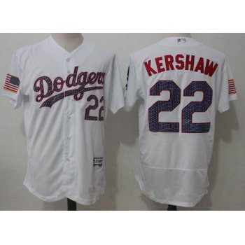 Men's Los Angeles Dodgers #22 Clayton Kershaw White 2017 Stars & Stripes Stitched MLB Majestic Flex Base Jersey