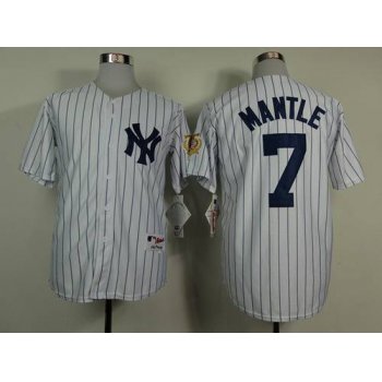 Men's New York Yankees #7 Mickey Mantle White 75TH Patch Jersey