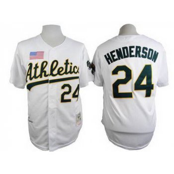 Men's Oakland Athletics #24 Rickey Henderson 1990 White Mitchell & Ness Jersey