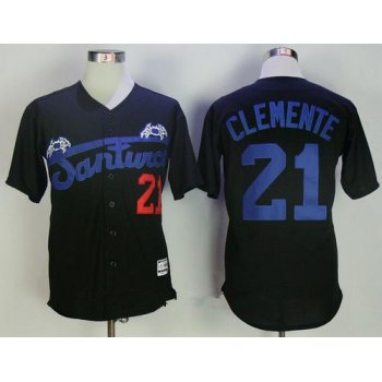 Men's Puerto Rico Cangrejeros De Santurce #21 Roberto Clemente Black Stitched Baseball Jersey