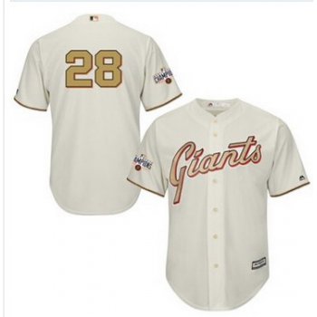 Men's San Francisco Giants #28 Buster Posey 2015 Cream World Series Gold Program Jersey